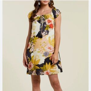 Tribal Femme Floral Tassel Tie Front Slip Dress, Size XL